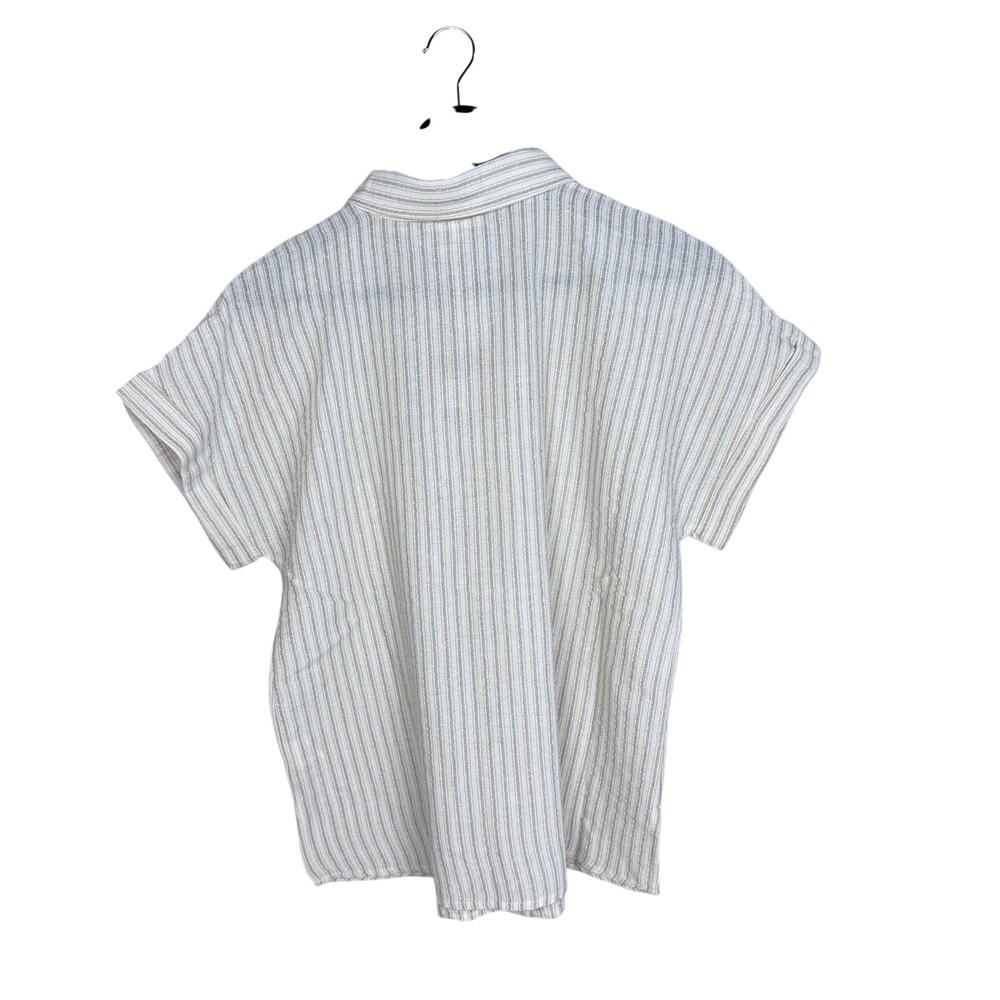 BLU PEPPER Stripe Short Sleeve Button-Up Linen Shirt LARGE - Picture 8 of 9